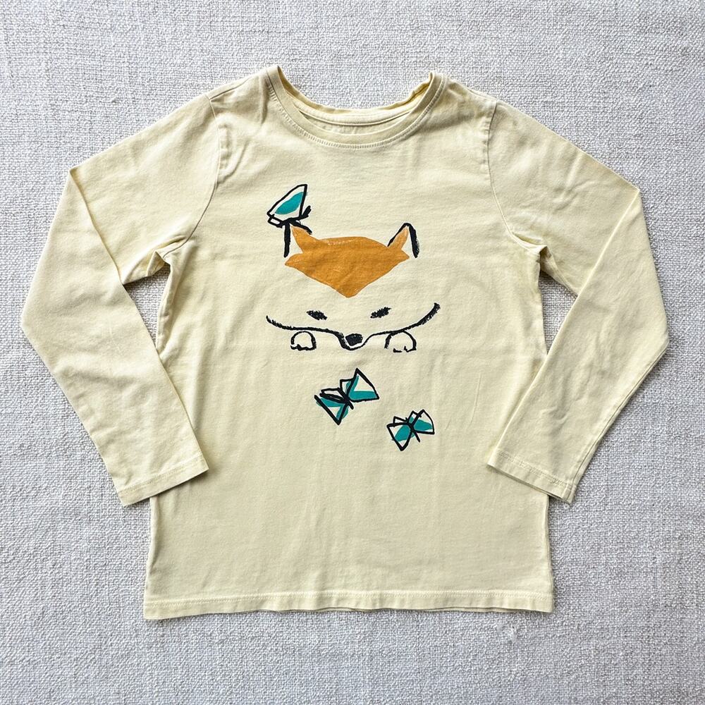 Tea Collection Yellow Shiba Inu & Butterfly Graphic Tee EUC 8